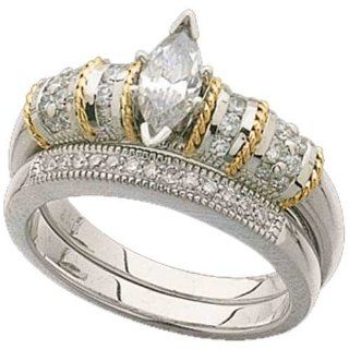 Two Tone Elegant Ladies Diamond Wedding Ring Set (Center stone is not included): Jewelry
