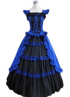 Blue and Black Sleeveless Cotton Gothic Victorian Dress (Medium) Clothing