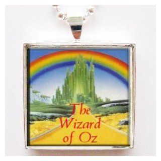Wizard of Oz Emerald City Glass Silver Tile Pendant Necklace with Silver Chain: Jewelry