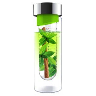 AdNArt Flavour It Glass Water Bottle with Fruit Infuser, Green/Silver, 20 Oz: Sports Water Bottles: Kitchen & Dining