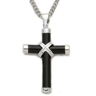 1 1/8" Sterling Silver Black Onyx Cross Necklace with Silver Tips on 18" Chain: Pendant Necklaces: Jewelry