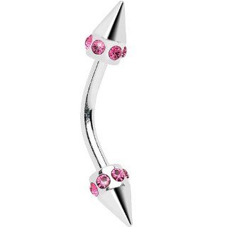16 Gauge Stainless Steel Pink Gem Cone Eyebrow Ring: Body Piercing Barbells: Jewelry