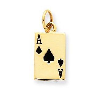 14k Gold Enameled Ace of Spades Card Charm: Jewelry
