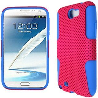 Hot Pink Blue HyBrid HyBird Mesh Rubber Soft Skin Case Hard Cover Faceplate For Samsung Galaxy Note II 2 N7100 with Free Pouch: Cell Phones & Accessories