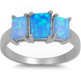 Wow 3 Stone Blue Australian Opal .925 Sterling Silver Ring Size 10: Jewelry