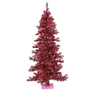 9' Mardi Gras Pre Lit Wide Cut Laser Tinsel Christmas Tree   Purple Lights  