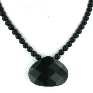 .925 Sterling Silver Black Agate Beads with Facet Pear Shaped Drop Necklace: Silver Empire Jewelry: Jewelry
