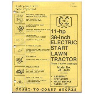 Original 1978 Coast To Coast Stores Owner's Manual 11 hp 38" Electric Start Lawn Tractor Model 481 1675: Everything Else