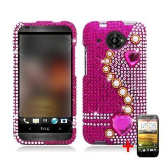 HTC DESIRE 601 PINK SILVER PEARL HEART DIAMOND BLING COVER HARD CASE + FREE SCREEN PROTECTOR from [ACCESSORY ARENA]: Cell Phones & Accessories