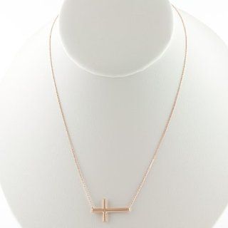 14 Karat Rose Gold Sideways Polished Cross Adjustable Necklace (18 inch) Jewelry