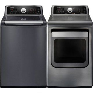 Samsung Stainless Platinum 4.8 Cu Ft Top Load Washer and 7.4 Steam Electric Dryer WA484DSHASU_DV484ETHASU: Appliances