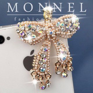 ip485 Cute Crystal Big BOW Anti Dust Plug Cover Charm for iPhone Android 3.5mm Cell Phones & Accessories