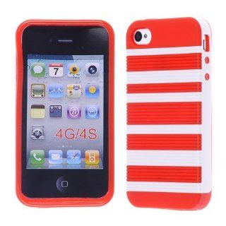 MESH SOFT SKIN FOR APPLE IPHONE 4 4S RUBBER SILICONE HARD COVER CASE RED WHITE AR0209 CELL PHONE ACCESSORY: Cell Phones & Accessories