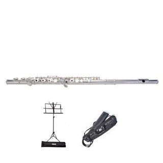 New MKW XD503SP French Model Open Hole Flute With Case/Case Cover & Music Stand: Musical Instruments