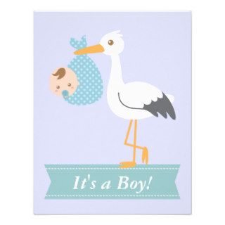 Boy Baby Shower   Stork Delivers Cute Baby Boy Personalized Invitation