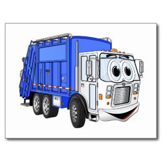 Blue Smiling Cartoon Garbage Truck Post Card