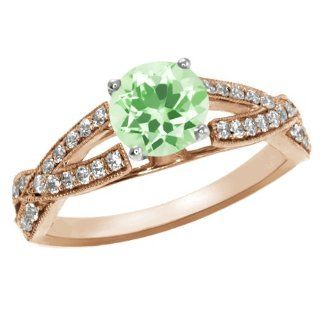 1.71 Ct Round Green Amethyst White Diamond 925 Rose Gold Plated Silver Ring: Jewelry