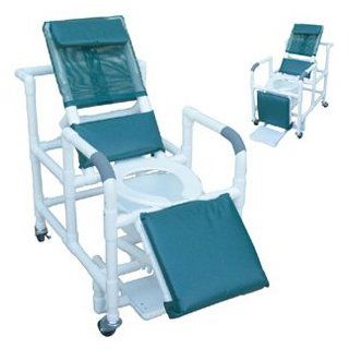 Reclining shower chair w/deluxe elongated open front commode seat, footrest, padded elevated leg e: Health & Personal Care
