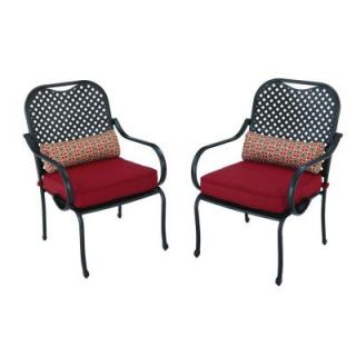 Hampton Bay Fall River Patio Dining Chair with Dragon Fruit Cushion (2 Pack) DY11034 D R