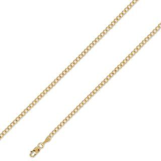 14K Solid Yellow Gold Curb Cuban Chain Necklace 2.4mm (3/32 in.)   22 in.: Jewelry