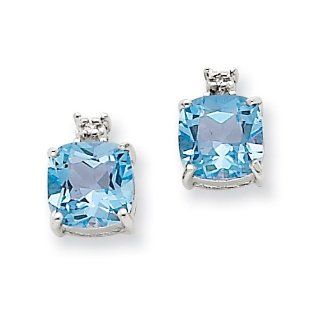 14k White Gold Blue Topaz & Diamond Post Earrings. Gem Wt  2.2ct: Jewelry