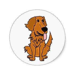 AA  Funny Golden Retriever Dog Cartoon Round Stickers