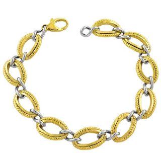 Elegant 14 Karat Yellow White Gold Braided Oval Links Bracelet 7.5 inch: Jewelry