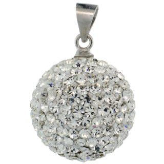 Sterling Silver White Crystal Disco Ball Pendant Charm with 1mm Ball Bead Chain 14 inch: Pendant Necklaces: Jewelry