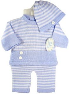Baby's Trousseau Periwinkle Blue & White Striped Knit Boys Two Piece Outfit & Hat 12 months Infant And Toddler Pants Clothing Sets Clothing