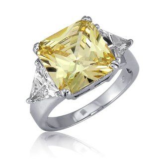 Sterling Silver 3 Stone Canary Radiant Cut Cubic Zirconia CZ Fashion Ring: Jewelry