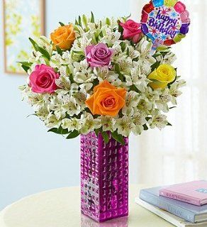 1 800 Flowers   Birthday Rose & Peruvian Lily   with Purple Hobnail Vase: Toys & Games