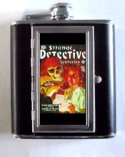 Strange Detective Pirate Skull Whiskey and Beverage Flask, ID Holder, Cigarette Case: Holds 5oz Great for the Sports Stadium!: Alcohol And Spirits Flasks: Kitchen & Dining