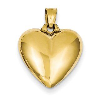 14K Yellow Gold Puffed Heart Charm Pendant 24mmx16mm: Jewelry