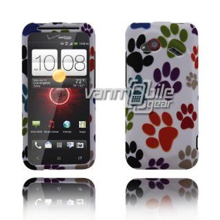 VMG 2 ITEM COMBO For HTC Droid Incredible 4G LTE Design Hard Case Cover   White Multi Colored Rainbow Dog Pawprints Paws Design Hard 2 Pc Plastic Snap On Case + LCD Clear Screen Saver Protector [by VANMOBILEGEAR]: Cell Phones & Accessories