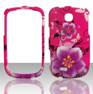 Purple Flowers on Hot Pink Samsung Dart T499 T Mobile Case Cover Hard Phone Case Snap on Cover Rubberized Touch Faceplates Cell Phones & Accessories