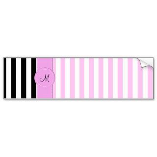 Monogram   Stripes (Parallel Lines)   Pink Black Bumper Stickers