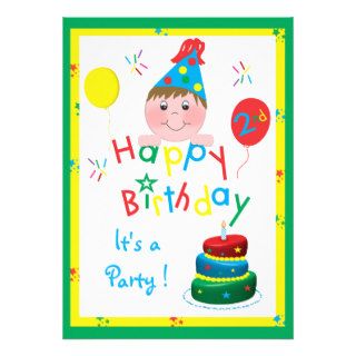 Colorful Stars Boys 2nd Birthday Party Invitation