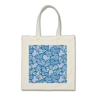 Blue contour girly animal print hearts tote bag