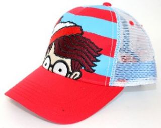Where's Waldo Peeking Striped Trucker Style Baseball Cap Hat (One Size Fits All): Novelty Baseball Caps: Clothing