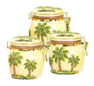 PALM TREE AIRTIGHT 3 Canisters Set 3 D *NEW!!*   Food Storage Containers