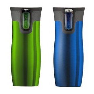 Contigo Autoseal Travel Mug   Stainless Steel Vacuum Insulated Tumbler   2 Pack (Blue/Green): Kitchen & Dining