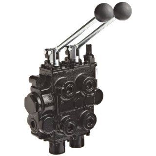 Prince RD523ACAA5A4B1 Directional Control Valve, Monoblock, Cast Iron, 2 Spool, Spool 1: 3 Ways, 3 Positions, Spool 2: 4 Ways, 3 Positions, Open Center, Tandem, Spring Center, Lever Handle, 3000 psi, 25 gpm, In/Out: 3/4" NPT Female, Work 3/4" NPT
