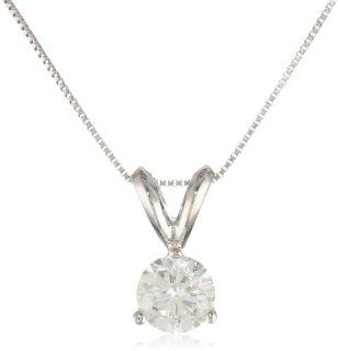 14k White Gold Round Cut Basket Setting 3 Prong Diamond Solitaire Pendant (1/2 ct, I J Color, I1 I2 Clarity), 18": Pendant Necklaces: Jewelry