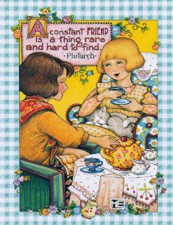Mary Engelbreit Blue Gingham Softcover Notebook Journal Diary Planner Tea Party "A constant Friend is a thing rare and hard to find." Plutarch Quote : Notepads : Office Products