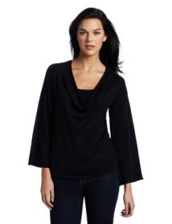525 America Women's Cowl Neck Sweater with Bell Sleeve, Black, Small Pullover Sweaters