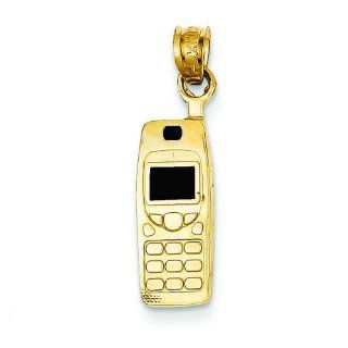 14K Gold Black Enamel Cell Phone Pendant Charm Jewelry: Jewelry