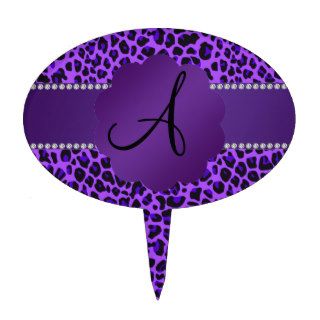 Monogram purple leopard pattern cake pick
