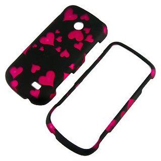 Pink Hearts Black Protector Case Samsung T528g: Cell Phones & Accessories
