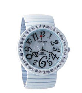 Geneva Women's White Jumbo Stretch Band Watch with Baguette Stones Bezel at  Women's Watch store.