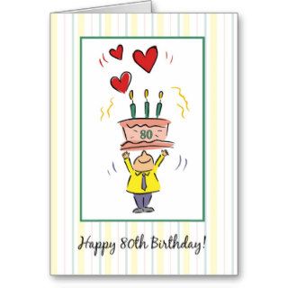 Happy 80th Birthday, Cake and Hearts Card